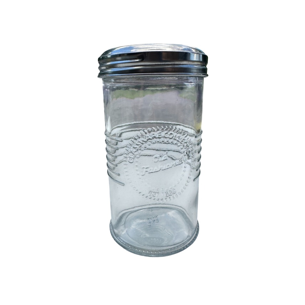 Tableware Co Sugar Shaker Clear Glass Old Fashioned Embossed Stainless Lid 5.5"